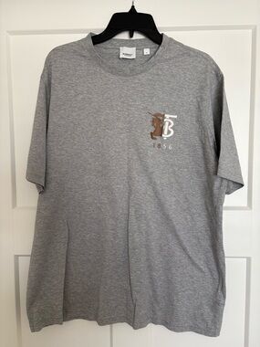 Burberry Grey Short-Sleeve Logo Tee with Brown Crest